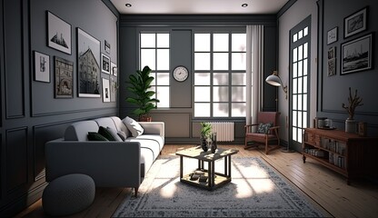 Fototapeta na wymiar Modern living room with cozy sofa perfect place to read