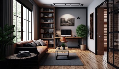 Modern living room with cozy sofa perfect place to read