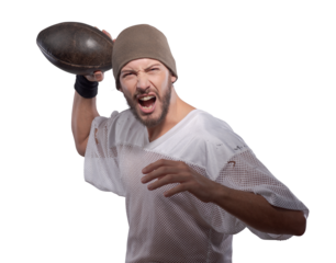 Handsome football player with ball