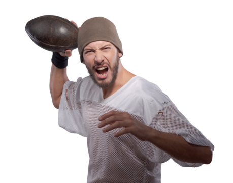 Handsome football player with ball