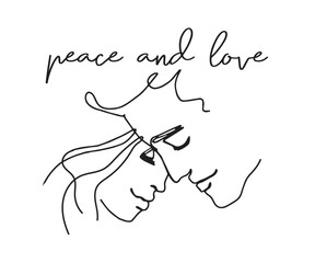 Peace and love slogan with lovers for poster or t shirt print