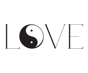 Love slogan with yin yang graphic for t shirt print or card design - obrazy, fototapety, plakaty