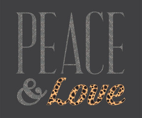 Peace and love slogan with leopard print for t shirt design or another design