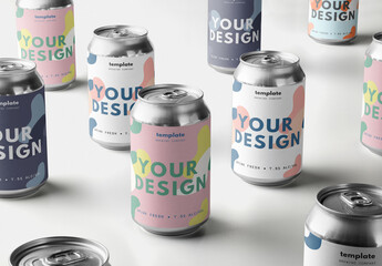 Mockup of customizable beverage cans and labels