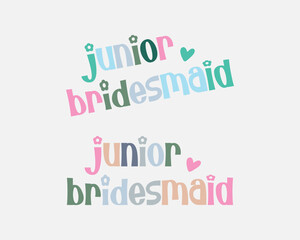 Junior Bridesmaid Bridal Party quote retro colorful typographic art set on white background