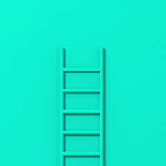 Turquoise staircase on Turquoise background. Staircase stands vertically near wall. Way to success concept. Square image. 3d image. 3D rendering.