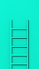 Turquoise staircase on Turquoise background. Staircase stands vertically near wall. Way to success concept. Vertical image. 3d image. 3D rendering.