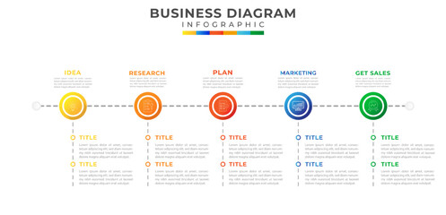 5 Steps modern Timeline diagram calendar with circle and topics, infographics vector presentation. Infographic template for business.