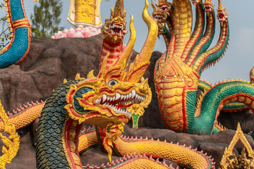 Obraz premium Serpent statue at Wat Don Khanak, Nakhon Pathom, Thailand