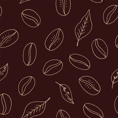 coffee beans seamless pattern hand drawn in doodle style. Suitable for wrapping paper, packaging, background, textile, wallpaper.