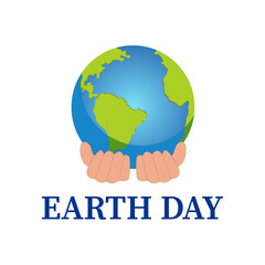 Happy Earth Day handwritten lettering with the globe on a blue background. Happy Earth Day typography vector design for greeting cards and poster. 