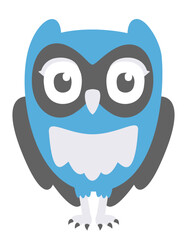 Blue owl front view. Bird in flat style.