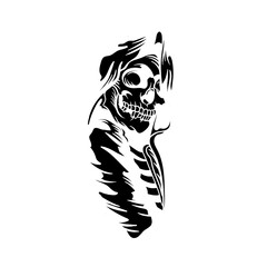 Hand drawn illustration of a grim reaper skull silhouette