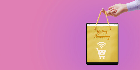 Shopping bag in a digital tablet