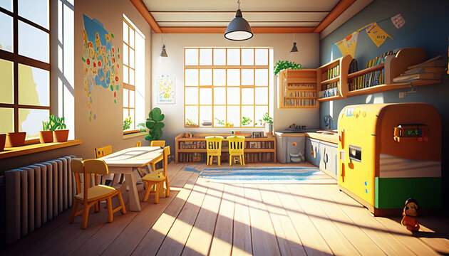 AI generates illustrations kindergarten classroom