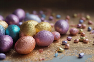 Golden Glitter: Sparkling Easter Eggs for a Festive Touch. Generative Ai