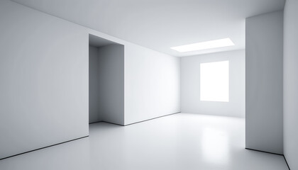 Empty room with white walls, generative AI.