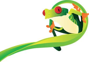 The bright green frog on a leaf