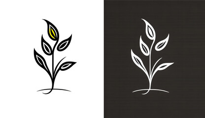 Germinating plant, emblem on white background, generative AI.