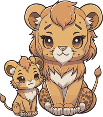 Fototapeta premium Premium cute and chibi lion vector for illustration. Lion cartoons vector