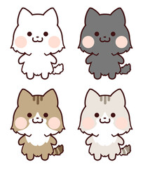 笑顔で立っている猫セット/長毛