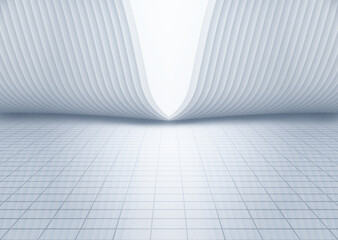 White interior wall elevation with longitudinal ground space background 3D rendering