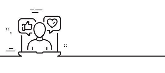 Social media line icon. Influence sign. Media specialist symbol. Minimal line illustration background. Social media line icon pattern banner. White web template concept. Vector