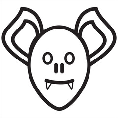 vector, Image of head of a bat, Black and white color, with transparent background
