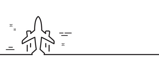 Plane line icon. Airplane travel flight sign. Airport transport symbol. Minimal line illustration background. Plane line icon pattern banner. White web template concept. Vector