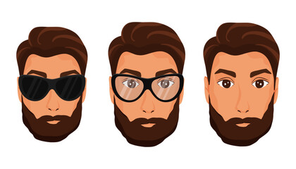Set of men's faces with beard