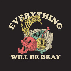 cartoon emblem of candy skulls in paper bag with retro style