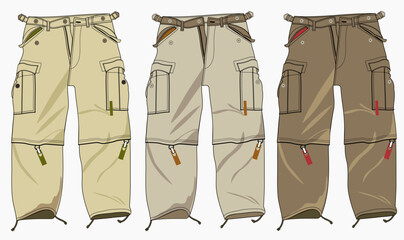 technical sketch of mens cargo pants camel, Men Boys Cargo Pocket Pant fashion flat sketch template, MEN AND BOYS BOTTOM WEAR CARGO PANT