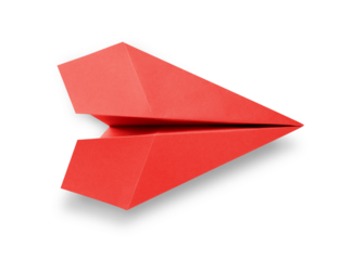 Red paper plane origami isolated on a white background