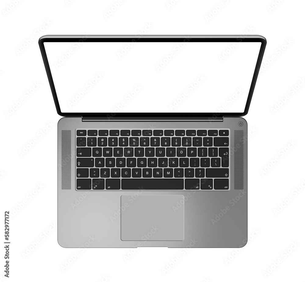 Canvas Prints Open laptop top view with blank screen, isolated on transparent background. Dark silver. 3D render