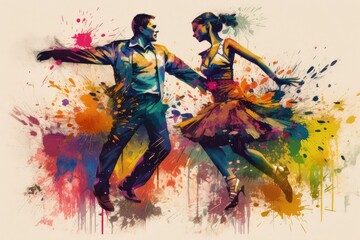 Fototapeta na wymiar Splatter Art Salsa: A Dynamic and Energetic Performance by a Professional Dance Couple