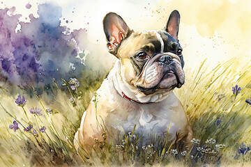French Bulldog. generative ai. Spring dog portrait. Portrait of a French Bulldog dog