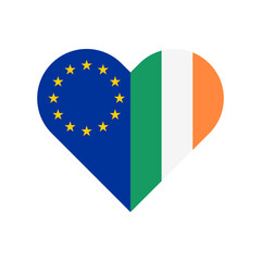 unity concept. heart shape icon of european union and ireland flags. vector illustration isolated on white background