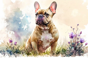 French Bulldog. generative ai. Spring dog portrait. Portrait of a French Bulldog dog - obrazy, fototapety, plakaty