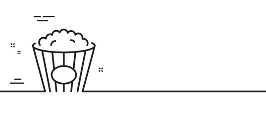 Popcorn line icon. Pop corn sign. Cinema snack food symbol. Minimal line illustration background. Popcorn line icon pattern banner. White web template concept. Vector