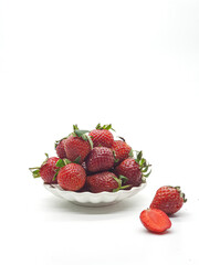 Selective focus of strawberry on white background