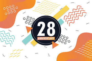 28th anniversary celebration logotype with colorful abstract background design with geometrical shapes vector design