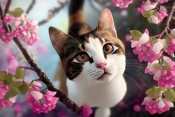 Adorable cat spring, fun, peaceful, (generated ai)