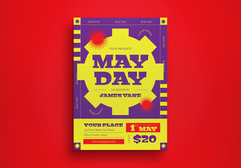 Purple Flat Design May Day Flyer Layout