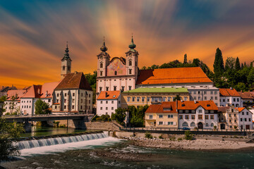 Steyr city with St. Michael's Church. Upper Austria.