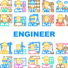 engineer worker man construction icons set vector