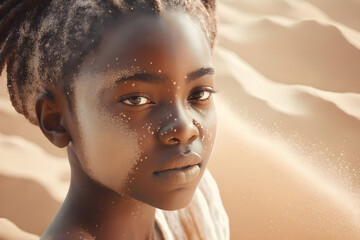 Fototapeta na wymiar portrait of a boy in a desert,AI Generative