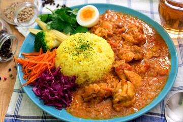 チキンのスパイスカレーと野菜の盛り合わせ