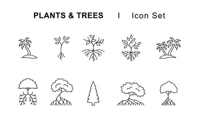 Nature Icon Pack. Modern, Scalable Plant and Tree Illustrations (Editable Stroke)