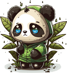 Premium vector of a cute panda with bamboo for kids cartoons. Editable panda vector