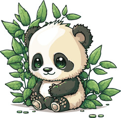 Premium vector of a cute panda with bamboo for kids cartoons. Editable panda vector